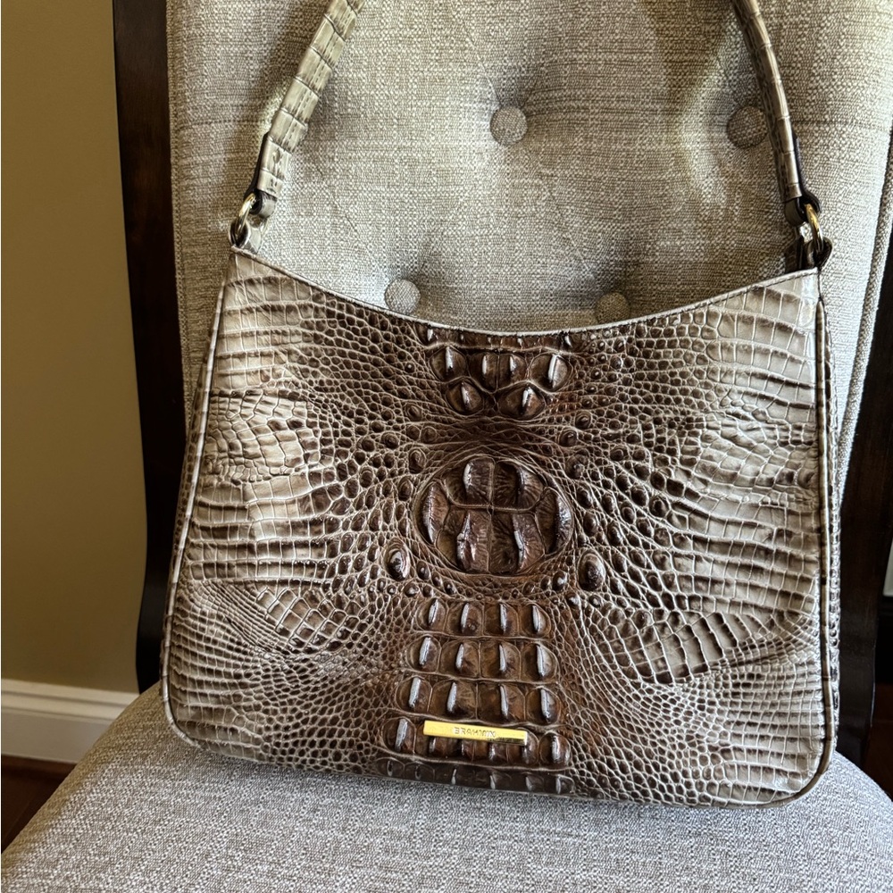 Brahmin Croc-Embossed Shoulder Bag in Brown